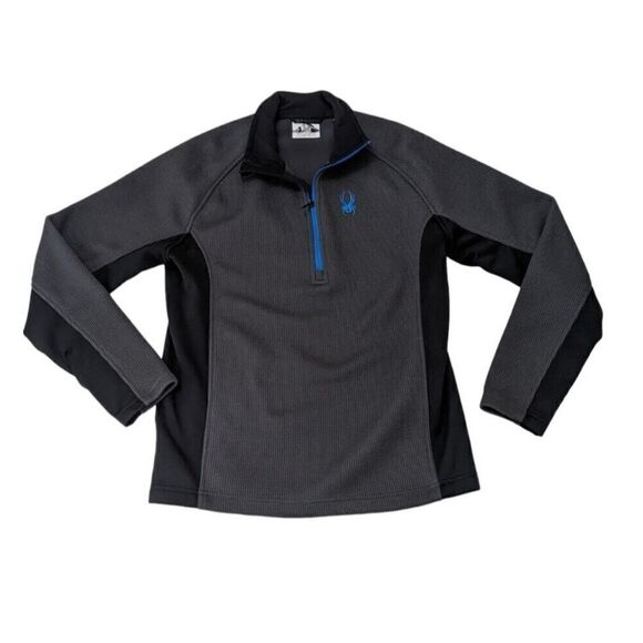 Spyder Sweater Jacket Medium Gray Black Outbound Blue Logo‎ Quarter Zip - Picture 1 of 10